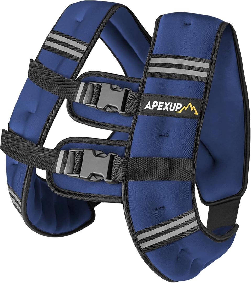 APEXUP Weighted Vest with 5lbs/10lbs/15lbs/20lbs/25lbs/30lbs Weights and Reflective Stripe, Weight Vest Men Women for Workout, Strength Training, Running (Blue)