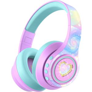 iClever Auraa Active Noise Cancelling Headphones for Kids, LED Light Up, Bluetooth 6.0, Safe Volume 80dBA, 47H Play Time,Fast Charging,Kids Headphones Wireless with Mic AUX Cord for Travel iPad,Purple