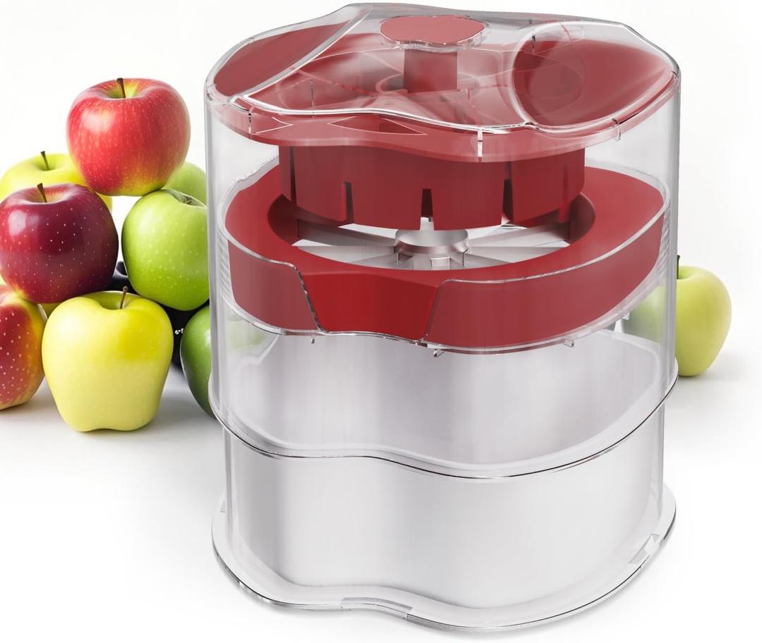 NEW Professional Apple Slicer and Corer 6.42in- Stainless Steel Apple Cutter with 16 Slices, Heavy Duty Design for Large Apples, Thin Slices, Compatible with Pears and Other FruitsRed
