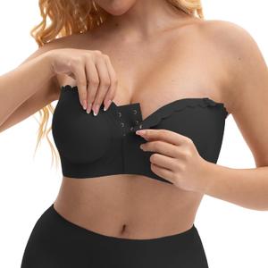 KUTECOMBO Wireless Strapless Bra for Women Non-Slip Front Closure Smoothing Padded Bandeau Bralette, Ideal for Wedding & Off-Shoulder Outfits(Black, Small)
