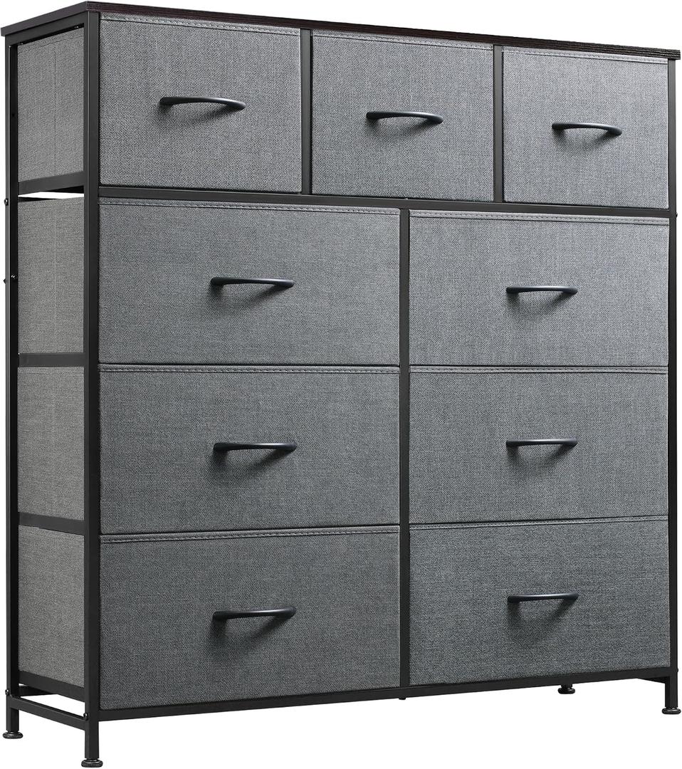 WLIVE 9-Drawer Dresser, Fabric Storage Tower for Bedroom, Hallway, Entryway, Closet, Tall Chest Organizer Unit with Fabric Bins, Steel Frame, Wood Top, Easy Pull Handle, Dark Grey