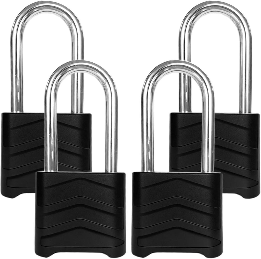 SEPOX 4PCS Large Combination Padlock, Long Shackle Outdoor Combo Lock 2.2" 55mm Heavy Duty Weatherproof, Ressetable 4Digital, Security Aluminum Body,Uncuttable Shackle, for Home, School, Gate, Garden
