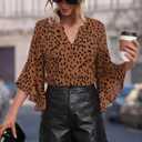 Bebonnie Womens Tops Dressy Casual Ruffle 3/4 Sleeve Henley V Neck Chiffon Blouses with Buttons (Brown, XL)