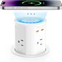 BTU Pop Up Outlet for Countertop with 15W Wireless Charger, 20W USB C Fast Charging & 4 AC Outlet, 3 1/2 Hole Desk Charging Station Pop Out Outlet for Office, Conference, Kitchen Use