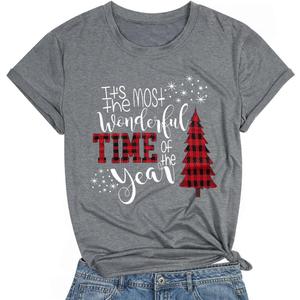 DESFSE Merry Christmas Shirts for Women Christmas Short Sleeve Tshirt Xmas Buffalo Plaid Tree Cute Graphic Print Tee Tops