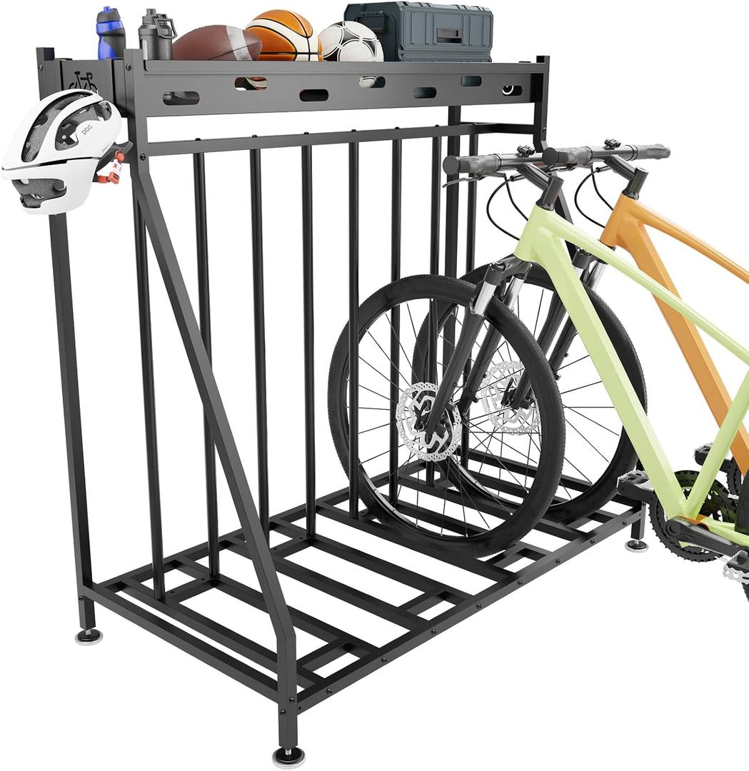 4 Bike Stand Steady Bike Rack Garage with Baskets Storage Indoor Bike Storage Rack Metal Floor Bicycle Station for Parking Suitable for Mountain, Hybrid, Adult and Kids Bikes