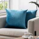 Phantoscope Pack of 2 Velvet Decorative Throw Pillow Covers Soft Solid Square Cushion Case for Couch Shiny Blue 18 x 18 inches 45 x 45 cm