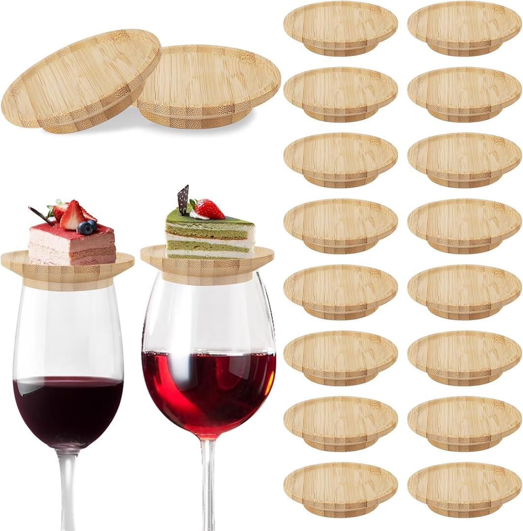 20 Pcs 4 Wine Glass Charcuterie Topper, Bamboo Round Wine Glass Charcuterie Board Topper, Dual Use Cup Topper Appetizer Plates for Family Gatherings, Bars, Restaurants