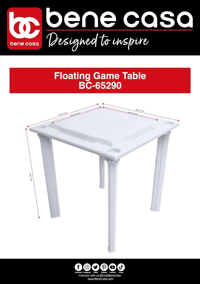 Bene Casa Floating Game Table – Waterproof, Portable 4-Player Table for Pool, Game Room, and Outdoor Fun
