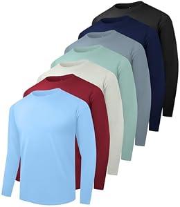 Kinglaman 7 Pack Men's Dry Fit Workout Long Sleeve Shirts Athletic Sports Gym Running Quick Dry Shirts 1 Black 1 Grey 1 Heather Grey 1 Blue 1 Dark Blue 1 Dark Green 1 Wine X-Large