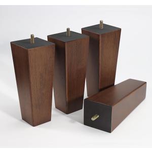 Solid Wooden Furniture Legs 8 Inch, Natural Mid Century Brown Square Legs for Couch, Sofa, Cabinet, Bench, Bed - Set of 4