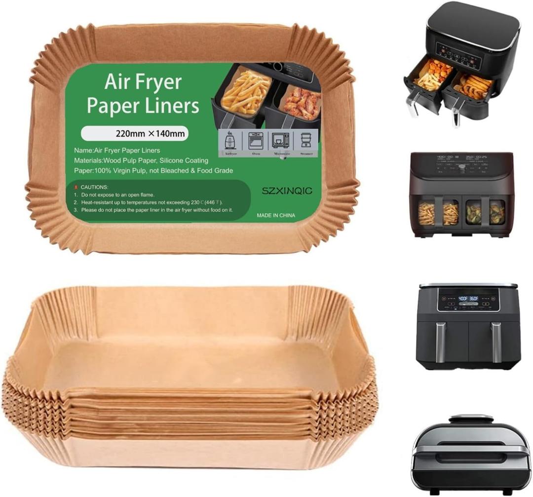 SZXINQIC Baking Mats, 100pcs Air Fryer Disposable Liner (8.6x5.5'') - Compatible with Dualzone Flexibasket; Rectangle Baking Parchment Paper is for Ninja Foodi/for Instant Vortex/for PowerXL Air Fryer