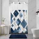 TWLSNCD Small Stall No Hook Shower Curtain with Snap in Liner, Abstract Geometric Shower Curtains and Liner Set for Bathroom, Hotel Bath Curtain with Mesh Window, Waterproof Washable, Blue 36" x 74"