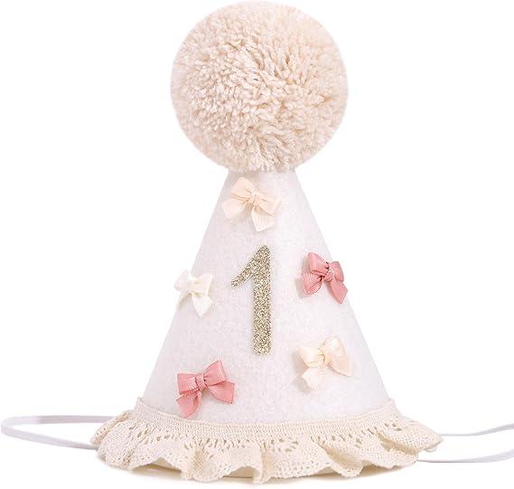 BASCT Bow 1st Birthday Hat for Girls – Boho First Birthday Crown, Baby Girl Pink Party Hat, Bow Theme Decorations, Cake Smash Outfit