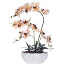 GreenHouzz 19" H Phalaenopsis Faux Orchid Plant Silk Orchid Centerpiece Artificial Floral Arrangement in Ceramic Pot (Champagne)