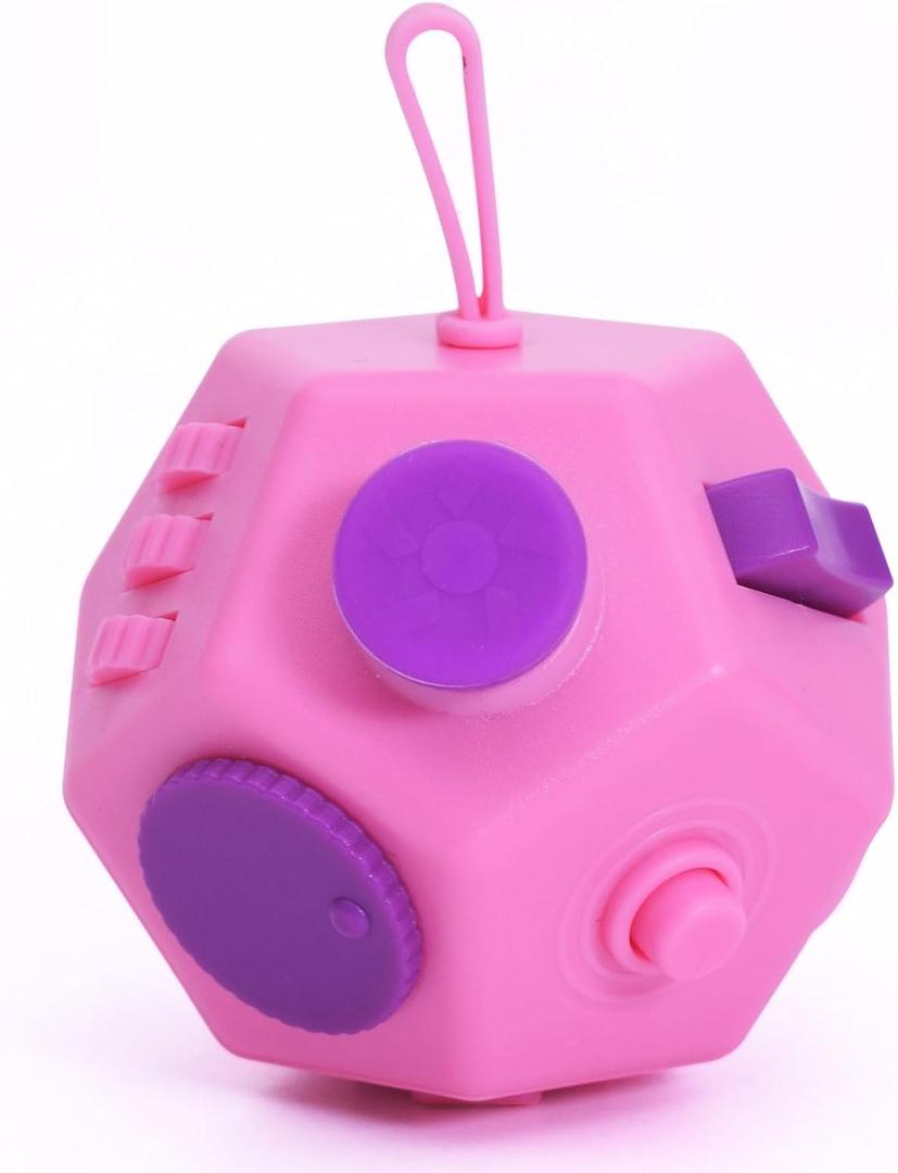 UOOEFUN Fidget Toys Cube,Finger Cube,12 Sided Fidget Toys Relief Stress and Anxiety Depression Autism for Girls Kids Adults (Pink)