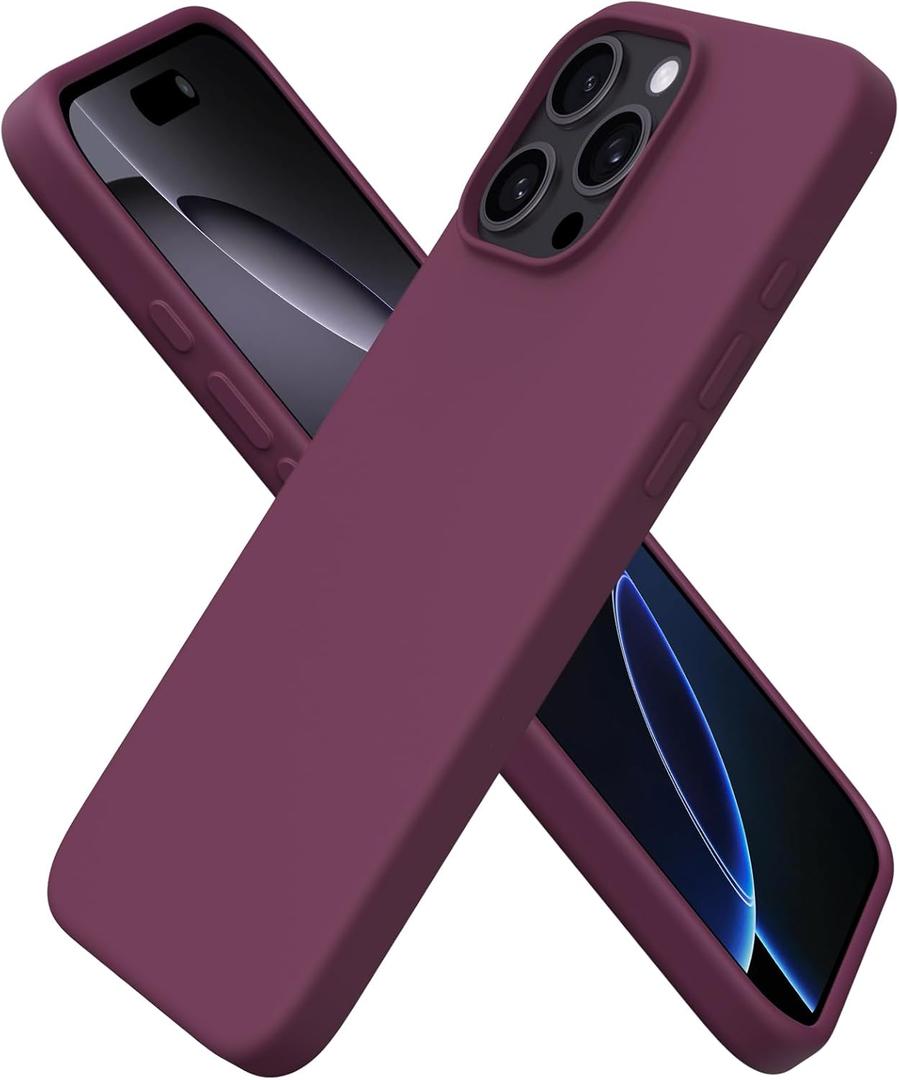 ORNARTO Compatible with iPhone 16 Pro Max Case 6.9", Slim Liquid Silicone 3 Layers Soft Gel Rubber Shockproof Protective Cover with Anti-Scratch Microfiber Lining-Wine Red
