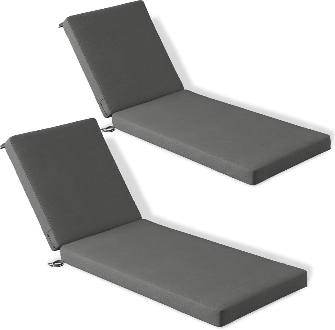 Codi Chaise Lounge Cushions Outdoor, Pool Lounges Chair Cushion Set, Waterproof for Patio Furniture, 72 x 22.5 x 3.5 Inch 2PK Grey