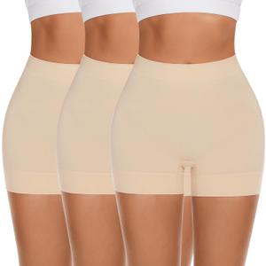 FRESBEIT Slip Shorts for Women Under Dress,Boyshorts Panties Anti Chafing Boyshorts Smooth Shapewear Shorts, Medium, 3 Pack Nude