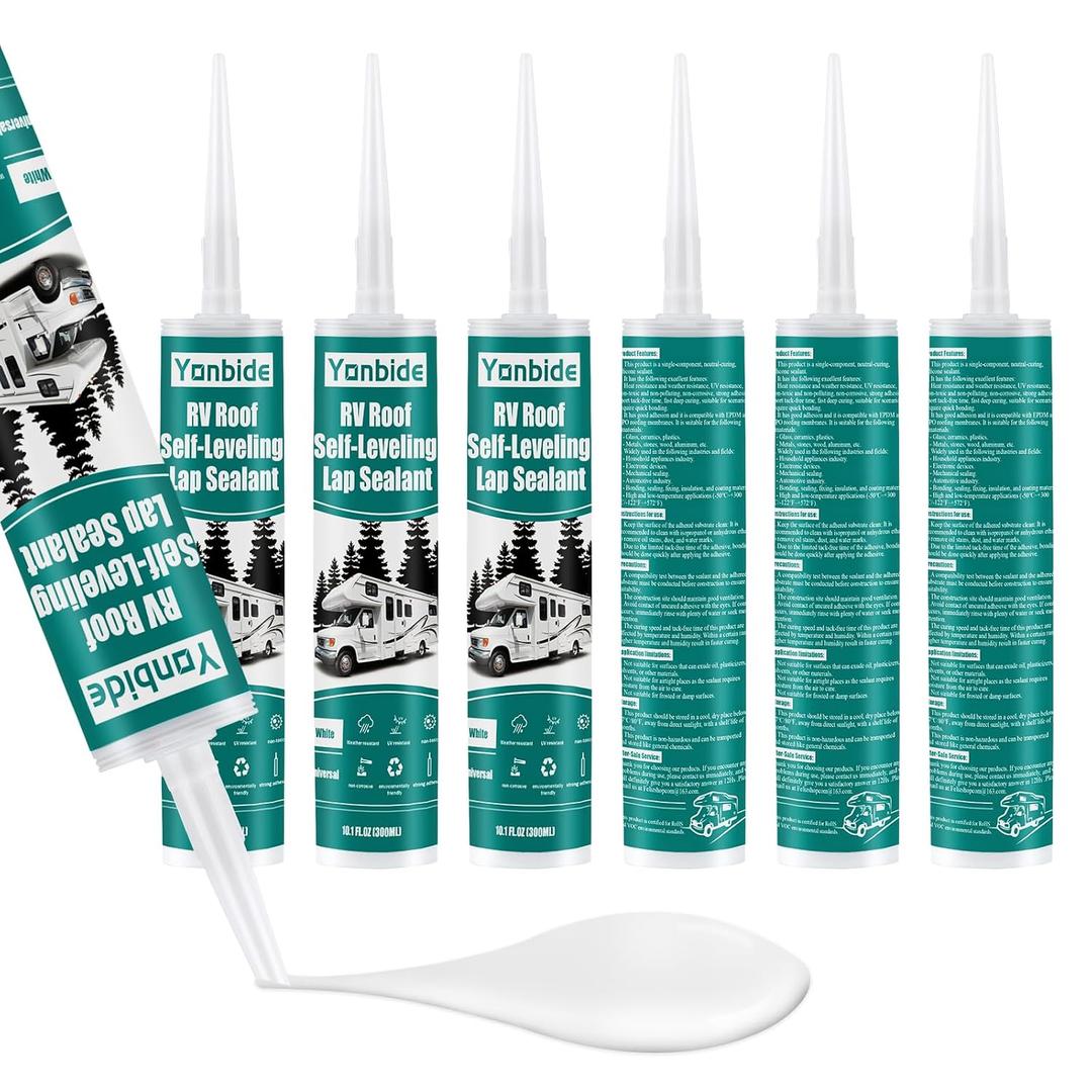 RV Silicone Sealant - RV Roof & Caulking White, Self-Leveling Lap Sealant (6 Pack) - Waterproof Sealing for Trailers, Motorhomes, Campers