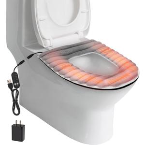 Heated Toilet Seat Cover,USB Powered Toilet Seat Warmer with Charger,5-Speed Adjustable Temperature and Timing Function,Levels Toilet Seat Cover with Soft Plush Fabric,Easy To Clean (Gray)