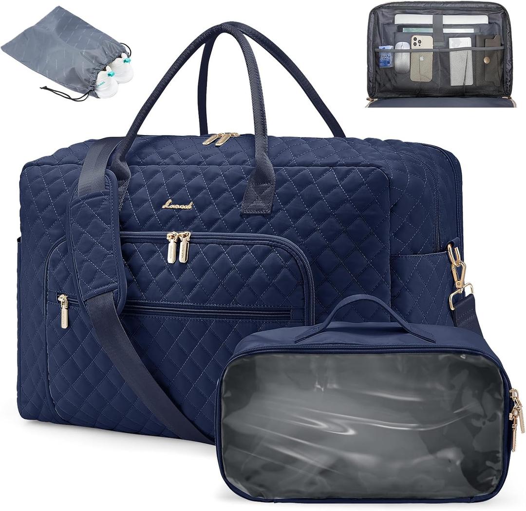 LOVEVOOK Travel Duffle Bag - Women's Weekender Carry On Overnight Laptop & Gym Bag With Toiletry/Shoe Pocket, Hospital Labor Bag (Large, Navy)