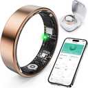 Smart Ring with Sleep Monitoring, Step Counting, Heart Rate and Blood Oxygen for iOS and Android, No Subscription Fee, IP68 Waterproof Health Tracker (Rose Gold, 7)