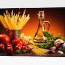Kitchen Wall Decor Canvas Art, Colorful Ingredient Vegetable and Fruit Canvas Print for Dining Room Decor, Vintage Condiment Picture Kitchen Framed Painting for Restaurant Decor (12x18 Inches) (18L" x 12W")