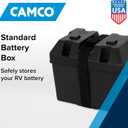 Camco Large Battery Box with Straps and Hardware - Group 27, 30, 31 |Safely Stores RV, Automotive, and Marine Batteries | Measures Inside 7-1/4" x 13-1/4" x 8-5/8" | (55373), Black
