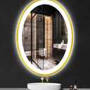 30 x 20 Inch Oval LED Bathroom Mirror, Gold Frame, 3 Color Front Lights, Anti-Fog, Wall Mount