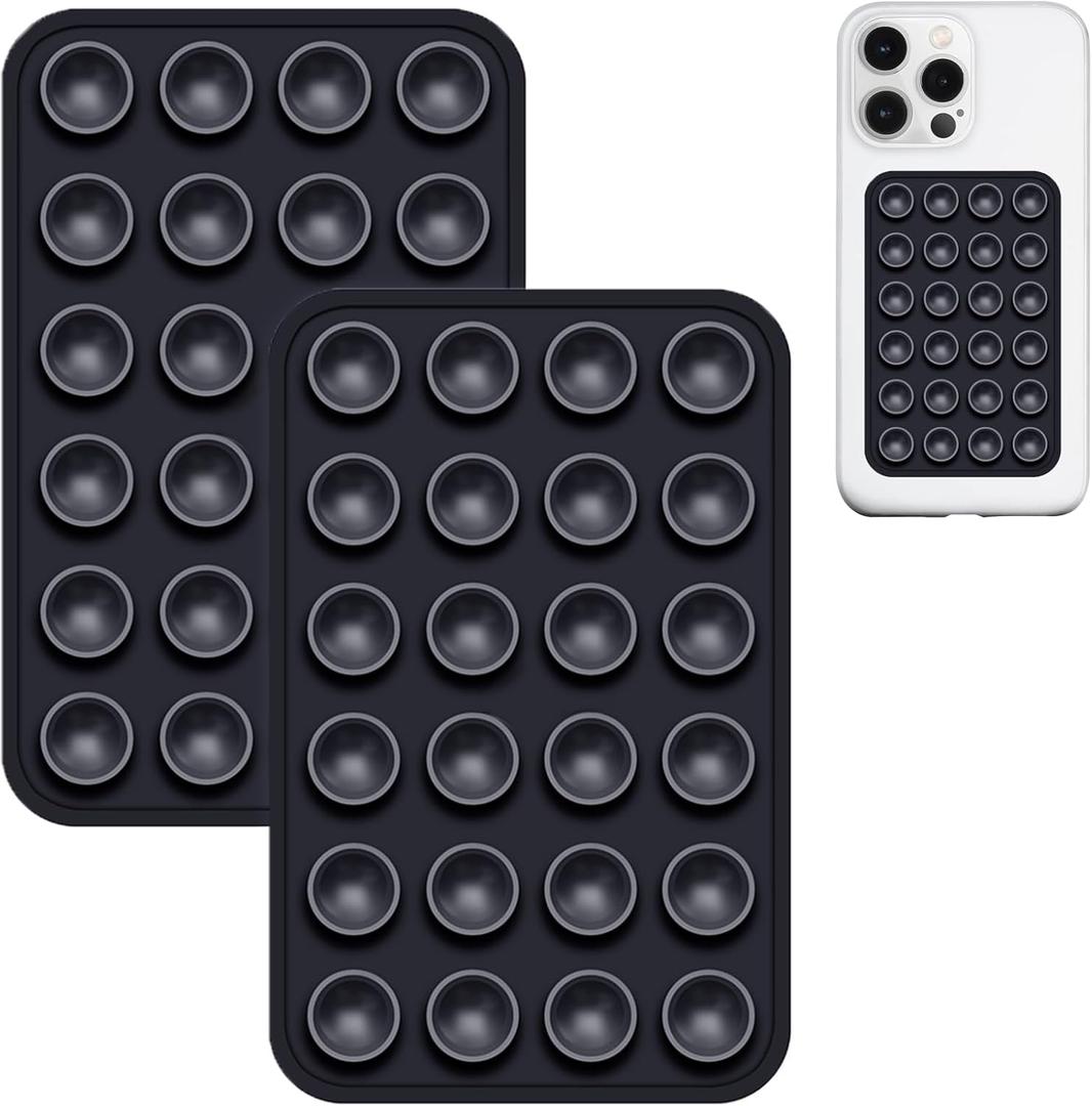 JingJinYY 2 Pack Silicone Suction Phone Case Mount, Non Slip Sticky Phone Grip for Cellphone, Silicon Adhesive Suction Cup Phone Mount, Strong Grip Holder for Selfies and Videos (Black)