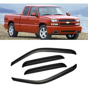 Window Visors for 1999-2006 Chevy Silverado & GMC Sierra 1500/2500 / 3500 HD, Rain Guards Shields Vent Deflector Shade Dark Smoke 2007 Classic for Extended Cab, Tape-On, 4PCS (For 1999-2007 Silverado/ Sierra Extended Cab)