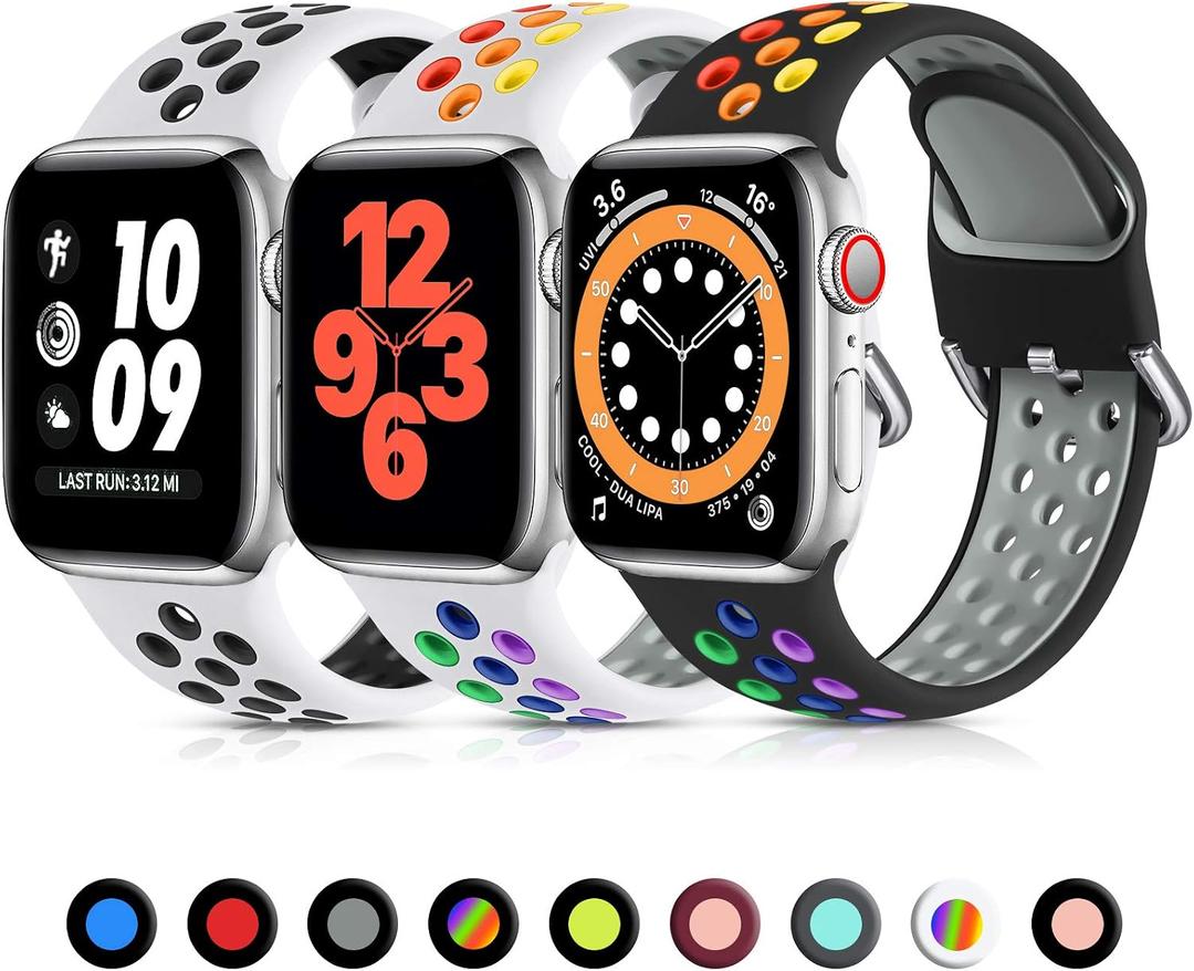Lerobo 3 Pack Sport Bands Compatible for Apple Watch 44mm 46mm 45mm 42mm 49mm Women Men, Silicone Strap Breathable Replacement Band for iWatch Bands SE Ultra 3 2nd Gen Series 11 10 9 8 7 6 5 4 3 2 1