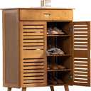 latifolia Bamboo Shoe Cabinet, Two-Door Shoe Storage Cabinet with Drawers, 4 Tier Bamboo Shoe Organizer for Entryway, Brown(25.98''L)