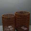 HMVPL Outdoor Side End Table with Dimmable Light Remote Control,2-Pack Small Round Patio Table with Timing Light,Outside Plastic Rattan Accent Bistro Desk for Poolside Backyard Balcony Gazebo Indoor