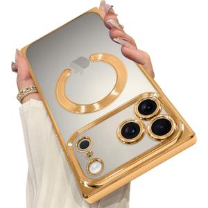 OOK Magnetic Case Made for iPhone 17 Pro Max 6.9 Inch (Compatible with MagSafe) Clear Phone Cover with Screen Protector Soft TPU Anti-Scratch Shockproof Protective Case for Women Men - Gold