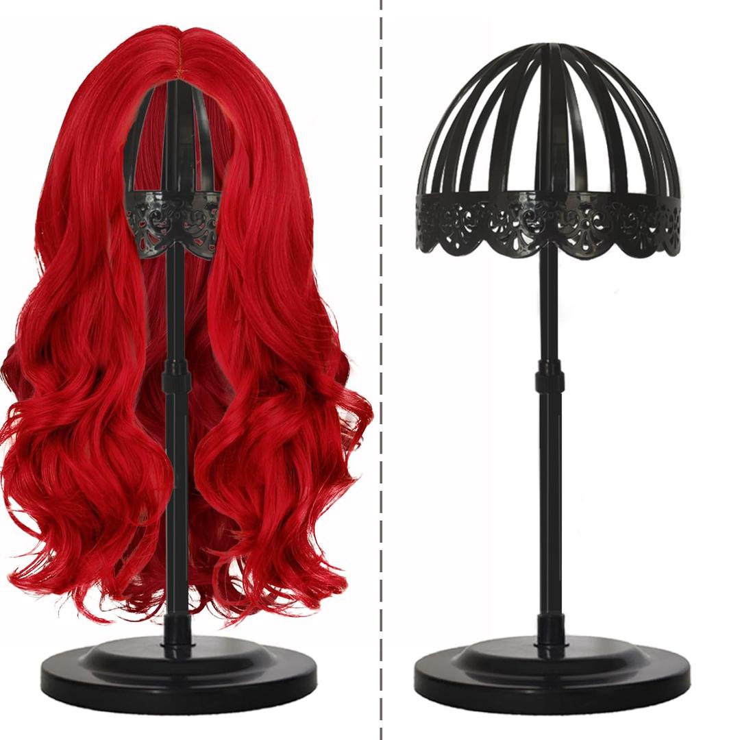 Adjustable Height Portable Wig Holder - Black Wig Head Stand Display Stand