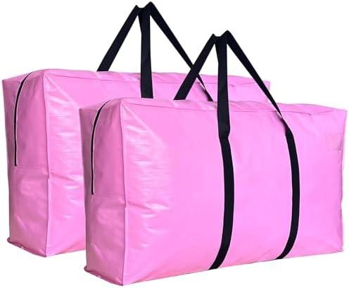 48 Gallon Extra Large Storage Bags Bins, Pink Jumbo Moving Storage Bags, Waterproof Foldable Big XL Duffle Bag for Travel, 38x23x11inch - 1 PACK