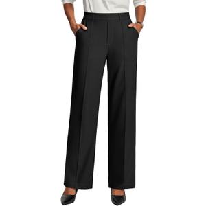 IUGA Womens Dress Pants Stretchy Work Pants Business Casual Wide Leg Slacks Trousers Office Outfits (Medium, Black)