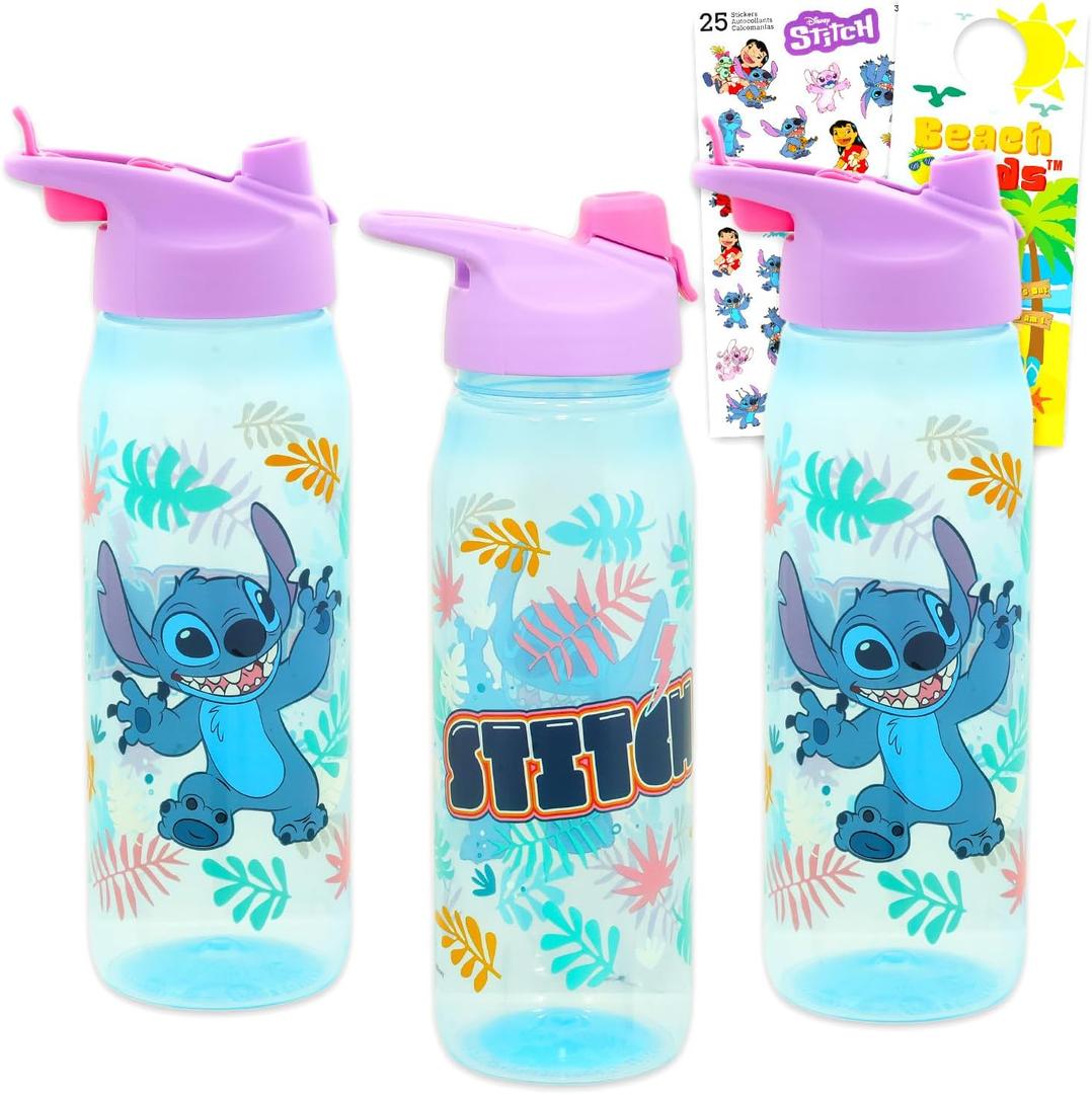 Disney Stitch Water Bottles for Girls 3 Pack - Bundle with 3 Reusable Drink Cups for Home, School, Sports, Party Favors Plus Stickers, More | Lilo and Stitch Water Bottles Set