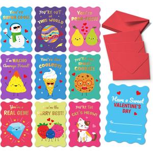Sweetzer & Orange 36 Funny Valentines Cards for Kids Classroom - School Valentines with Envelopes for children- Cartoon Notes with Stickers - Double Sided Cards for Boys & Girls - 3.5" x5 (Nacho Average Friend)