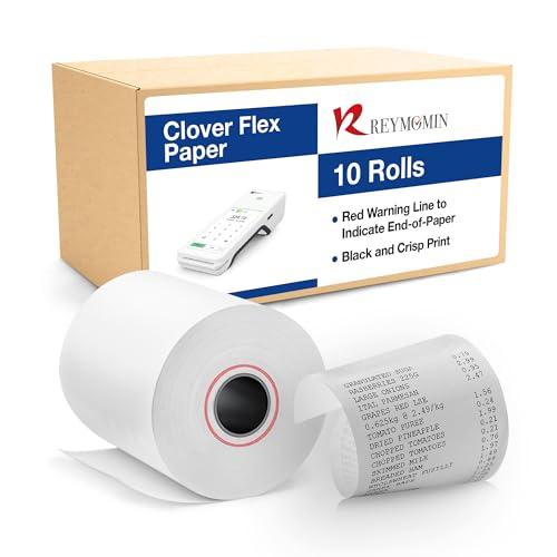 Clover Flex Paper Rolls - 10 Rolls - 2 1/4'’ x 50’- 48 GSM - Clover Flex Receipt Paper Compatible for C401, C403, C405 and C406 POS Machines - BPA Free Material