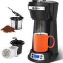 Aigostar Single Serve Coffee Maker for K Cup and Ground Coffee, 24H Timer, 6 to 14 Oz Brew Sizes, Single Cup Coffee Maker with Self-Cleaning, Fits Travel Mug, Fast Brewing Capsule Coffee Machine,Black