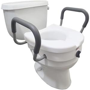 Carex E-Z Lock Raised Toilet Seat With Handles, 5" Toilet Seat Riser with Arms, Handicap Raised Toilet Seat For Seniors and Elevated Toilet Seat