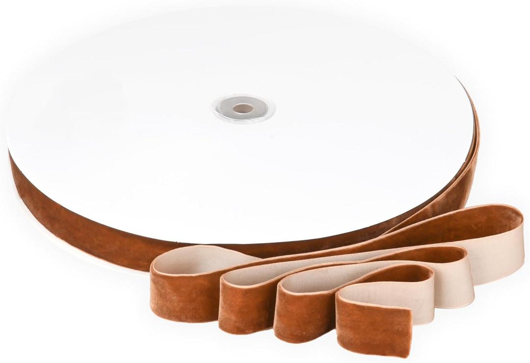 Brown Velvet Ribbon 1'' 50 Yards Velvet Fabric Vintage Ribbon for Christmas Tree, Gift Wrapping, Flower Bouquet, Wreath Decorations, Bow Making (Brown, 1"-50 Yard)