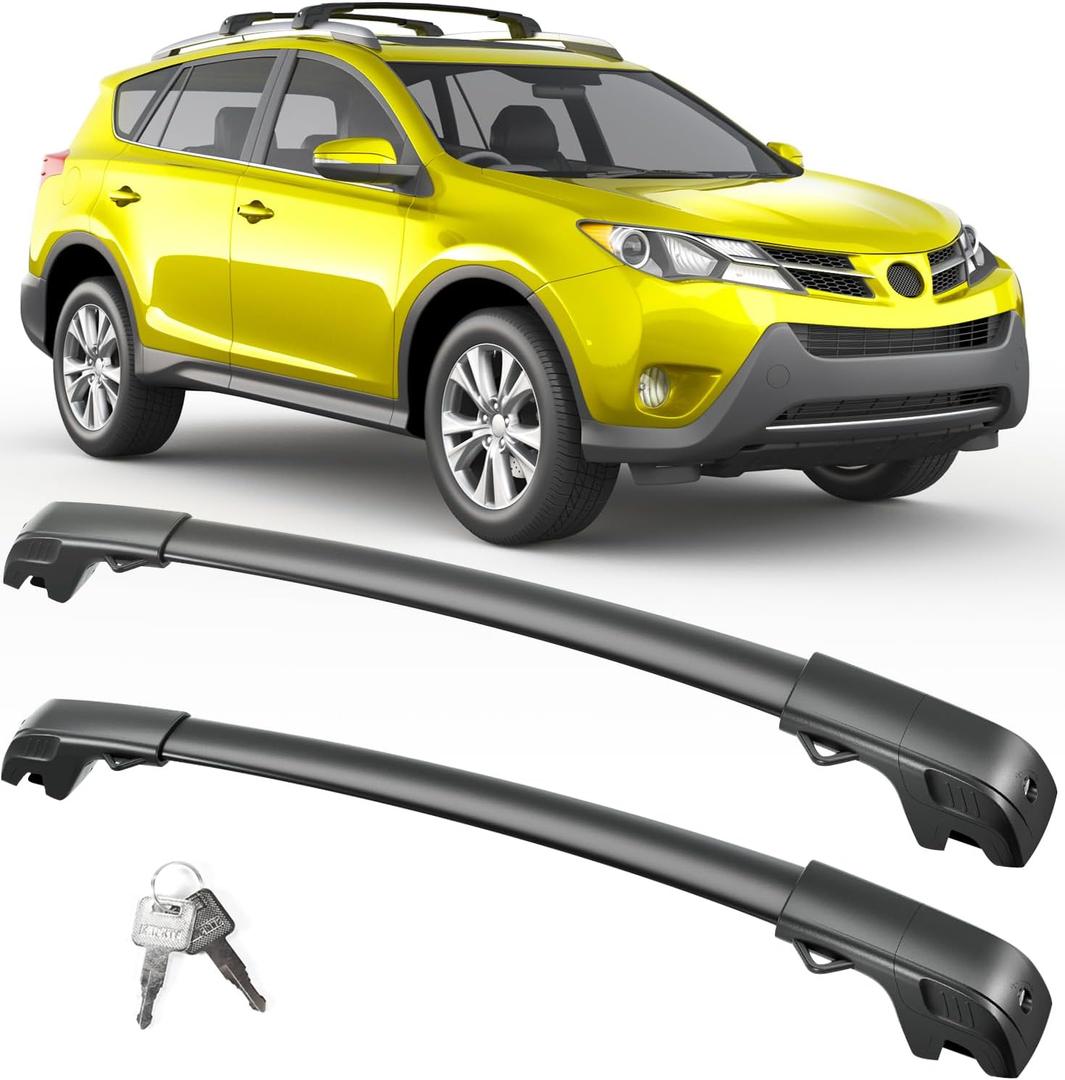 FengYu 300lb Lockable Roof Rack Cross Bars Compatible with Toyota Rav4 2013 2014 2015 2016 2017 2018, Heavy Duty Aluminum Roof Rails Crossbars Cargo Bars Canoe Rooftop Black Carrier Luggage