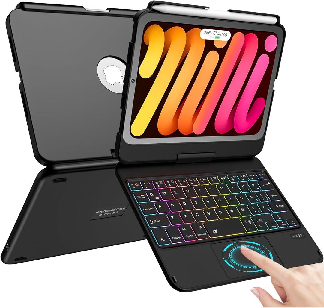 TaIYanG Keyboard Case for iPad mini 7 & Mini 6,7 Color Backlit Trackpad Keyboard Case for iPad mini 6th Generation 2021 8.3-inch,360 Rotatable Protective Slim Cover for iPad mini 7th Gen 2024 Tablet (Black)