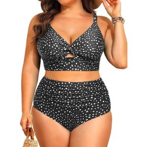 Daci Plus Size Two Piece Swimsuits - Women High Waisted Bikini Tummy Control Bathing Suits Knot Twist Swimwear 2025 (Black, XXXL)