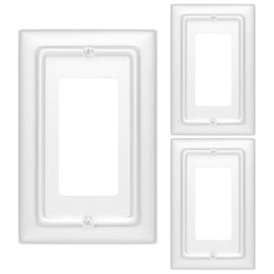 Monarch Abode Rocker Light Switch Cover Plate 1-Gang White Decorator Wall Plates, Architectural Decorative Outlet Covers Wall Plates for Receptacle, GFCI Electric Outlet Cover, Pack of 3