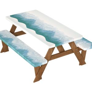 Picnic Table Cover with Bench Covers: Elastic Fitted Water-Resistant Windproof Tablecloth with Storage Bag - 72x30 Inches 3Pcs Set Patio Table Cover for Outdoor/Camping/Garden